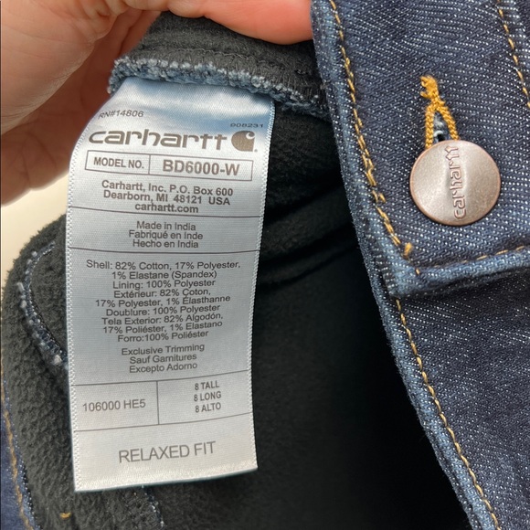 NEW Carhartt women’s rugged flex fleece lined jean relaxed fit size 8 tall long - Picture 9 of 9